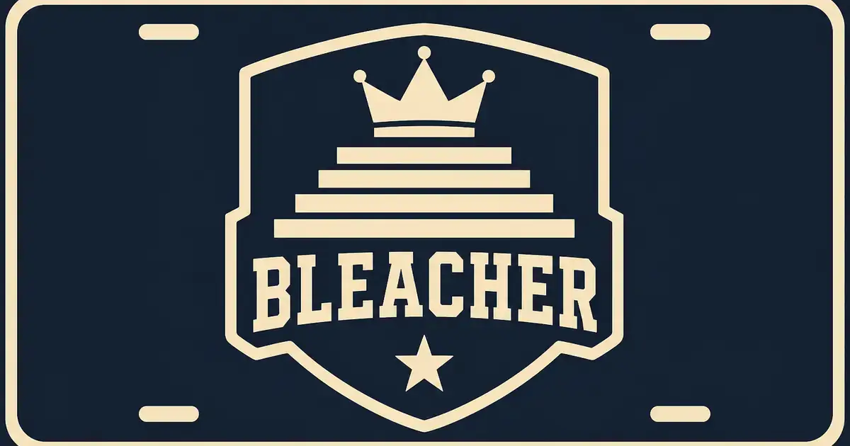 Stepped cream bleacher bars inside a navy athletic plate