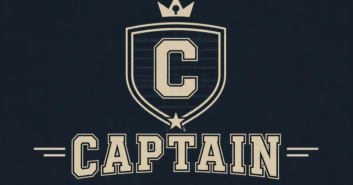 Small cream C patch inside a brick-striped varsity crest