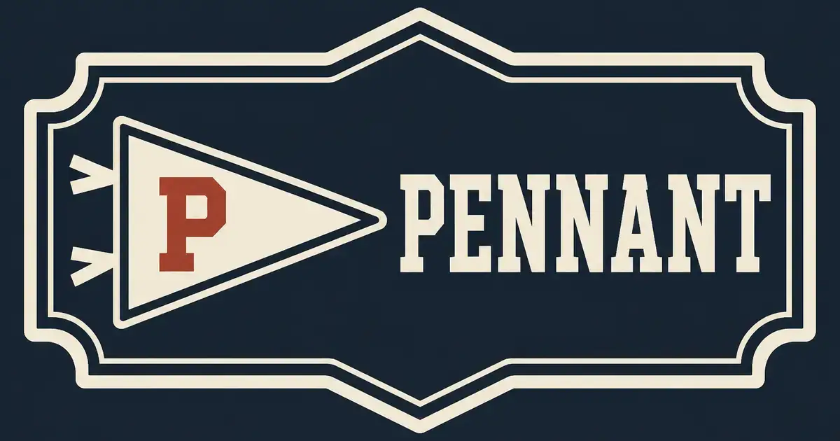 Triangular cream pennant with brick pip on charcoal-navy