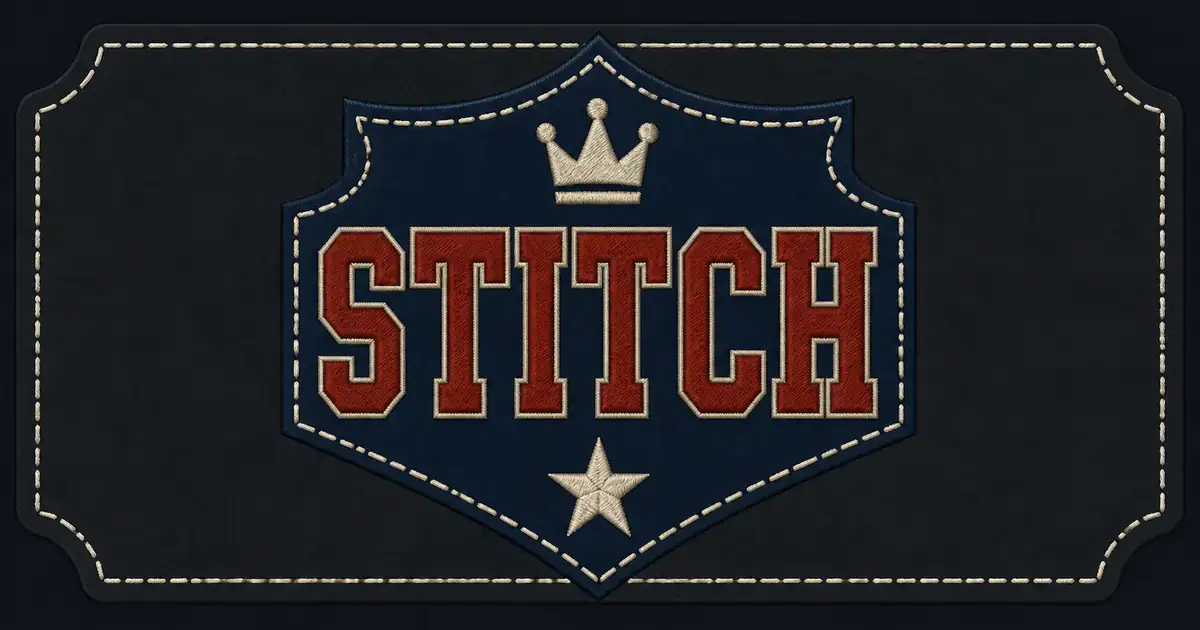 Dashed cream stitch marks around a navy letterman inset