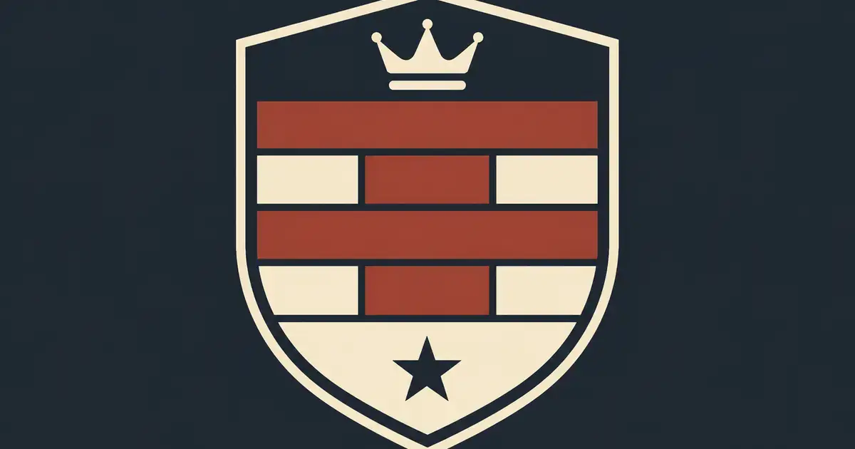 Brick and cream geometric stripes filling a varsity shield