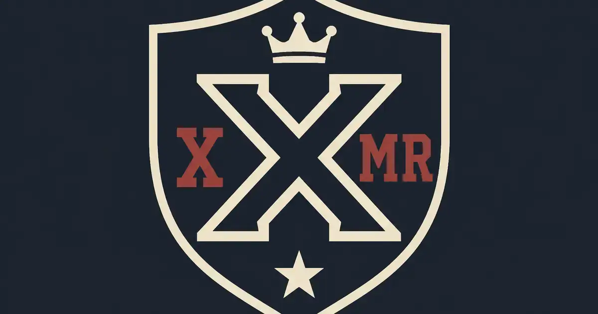 Cream X monogram on a navy varsity crest for Monero notes