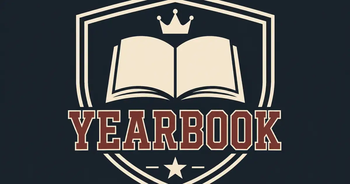 Cream book silhouette inside a dual-stroke varsity shield
